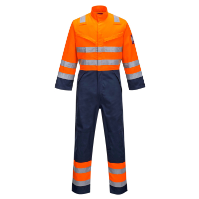 TUTA DA LAVORO MV29 ARANCIO/NAVY PORTWEST MODAFLAME HVO MULTINORMA RIS (settore ferroviario) PROTEZIONE PENTAVALENTE  - Portw...